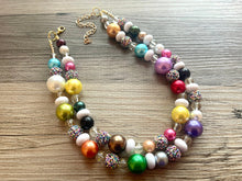 Load image into Gallery viewer, Birthday Vacation Multi-Color Rainbow Gold Necklace, Shower Chunky Statement Necklace Happy Bright Summer Jewelry, big beaded jewelry