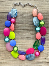 Load image into Gallery viewer, Waikiki Beach Necklace colorful jewelry, big beaded chunky statement necklace, lime green peach purple blue magenta jewelry