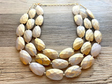 Load image into Gallery viewer, Gold & White triple chunky statement necklace, big beaded jewelry, gifts for women bib jewelry Multi-Strand metallic resin gold painted