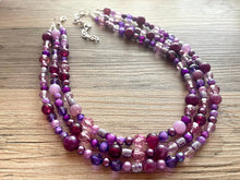 Load image into Gallery viewer, Purple Chunky Statement Necklace, Triple Strand Beaded Jewelry, lilac lavendar eggplant jewelry, bridesmaid wedding necklace bib collar