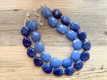 Load image into Gallery viewer, Royal Blue Double Strand Statement Necklace, Chunky Royal Blue Oval Beaded Bib Jewelry, blue jewelry, dark blue jewlery necklace earrings