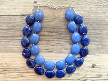 Load image into Gallery viewer, Royal Blue Double Strand Statement Necklace, Chunky Royal Blue Oval Beaded Bib Jewelry, blue jewelry, dark blue jewlery necklace earrings