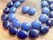 Load image into Gallery viewer, Royal Blue Double Strand Statement Necklace, Chunky Royal Blue Oval Beaded Bib Jewelry, blue jewelry, dark blue jewlery necklace earrings