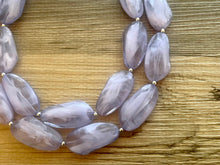 Load image into Gallery viewer, Big Bead Periwinkle Necklace, Double Strand Statement Jewelry, purple blue Chunky bib bridesmaid everyday bubble jewelry sky blue gray