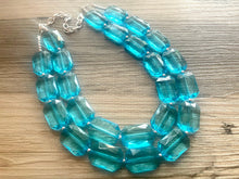 Load image into Gallery viewer, Teal Big Beaded Statement Necklace, beaded jewelry, blue jewelry, teal beaded necklace, turquoise jewelry, blue necklace, chunky beaded bib