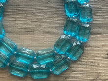 Load image into Gallery viewer, Teal Big Beaded Statement Necklace, beaded jewelry, blue jewelry, teal beaded necklace, turquoise jewelry, blue necklace, chunky beaded bib