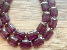Load image into Gallery viewer, Eggplant Big Beaded Statement Necklace, beaded jewelry, purple beaded necklace, dark purple necklace chunky beaded bib earrings