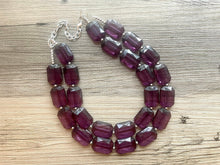 Load image into Gallery viewer, Eggplant Big Beaded Statement Necklace, beaded jewelry, purple beaded necklace, dark purple necklace chunky beaded bib earrings