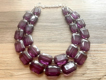 Load image into Gallery viewer, Eggplant Big Beaded Statement Necklace, beaded jewelry, purple beaded necklace, dark purple necklace chunky beaded bib earrings