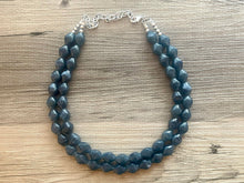 Load image into Gallery viewer, Vintage Gray Blue Double Strand Statement Necklace, Bridesmaid Everyday Bib Jewelry, navy blue & silver beaded jewelry strand
