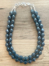 Load image into Gallery viewer, Vintage Gray Blue Double Strand Statement Necklace, Bridesmaid Everyday Bib Jewelry, navy blue & silver beaded jewelry strand