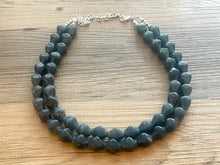 Load image into Gallery viewer, Vintage Gray Blue Double Strand Statement Necklace, Bridesmaid Everyday Bib Jewelry, navy blue & silver beaded jewelry strand