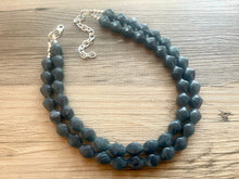 Load image into Gallery viewer, Vintage Gray Blue Double Strand Statement Necklace, Bridesmaid Everyday Bib Jewelry, navy blue & silver beaded jewelry strand