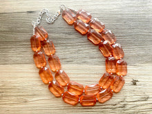 Load image into Gallery viewer, Coral Big Beaded Statement Necklace, beaded jewelry, peach beaded necklace, coral necklace chunky beaded bib earrings