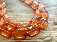 Load image into Gallery viewer, Coral Big Beaded Statement Necklace, beaded jewelry, peach beaded necklace, coral necklace chunky beaded bib earrings