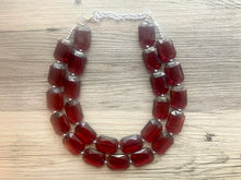 Load image into Gallery viewer, Cranberry Statement jewelry set, Chunky Beaded Necklace, maroon Jewelry, bright colorful Necklace, Marsala beaded burgundy earrings