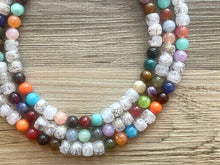 Load image into Gallery viewer, Multi-Color Rainbow GOLD Necklace, Sprinkle Shower Chunky Statement Necklace Happy Bright Summer Jewelry, big beaded jewelry