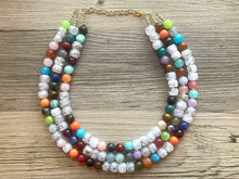 Load image into Gallery viewer, Multi-Color Rainbow GOLD Necklace, Sprinkle Shower Chunky Statement Necklace Happy Bright Summer Jewelry, big beaded jewelry