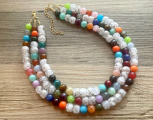 Load image into Gallery viewer, Multi-Color Rainbow GOLD Necklace, Sprinkle Shower Chunky Statement Necklace Happy Bright Summer Jewelry, big beaded jewelry