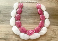 Load image into Gallery viewer, Pink & White Necklace, multi strand jewelry, big beaded chunky statement necklace, pink necklace, bridesmaid necklace, bib necklace, pink