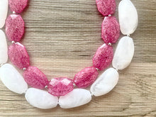 Load image into Gallery viewer, Pink & White Necklace, multi strand jewelry, big beaded chunky statement necklace, pink necklace, bridesmaid necklace, bib necklace, pink
