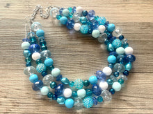 Load image into Gallery viewer, Deja Blue Statement Necklace, chunky bib beaded jewelry, navy royal blue necklace, dark blue beaded acrylic jewelry white mint sky blue