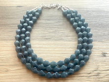 Load image into Gallery viewer, Vintage Gray Blue Triple Strand Statement Necklace, Bridesmaid Everyday Bib Jewelry, navy blue & silver beaded jewelry strand