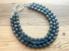 Load image into Gallery viewer, Vintage Gray Blue Triple Strand Statement Necklace, Bridesmaid Everyday Bib Jewelry, navy blue & silver beaded jewelry strand