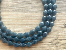 Load image into Gallery viewer, Vintage Gray Blue Triple Strand Statement Necklace, Bridesmaid Everyday Bib Jewelry, navy blue & silver beaded jewelry strand