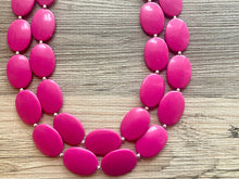 Load image into Gallery viewer, Big Bead pink Necklace, Double Strand Statement Jewelry, magenta pink Chunky bib bridesmaid, hot pink jewelry, dark pink necklace