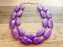 Load image into Gallery viewer, Big Bead purple Necklace, Double Strand Statement Jewelry, purple eggplant Chunky bib bridesmaid everyday bubble jewelry dark purple