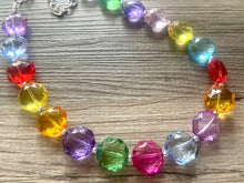 Load image into Gallery viewer, Rainbow Statement Necklace, candy chunky multi-strand jewelry, yellow red green sky blue necklace, single strand silver necklace
