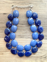 Load image into Gallery viewer, Royal Blue Double Strand Statement Necklace, Chunky Royal Blue Oval Beaded Bib Jewelry, blue jewelry, dark blue jewlery necklace earrings