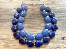 Load image into Gallery viewer, Royal Blue Double Strand Statement Necklace, Chunky Royal Blue Oval Beaded Bib Jewelry, blue jewelry, dark blue jewlery necklace earrings