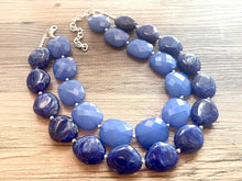 Load image into Gallery viewer, Royal Blue Double Strand Statement Necklace, Chunky Royal Blue Oval Beaded Bib Jewelry, blue jewelry, dark blue jewlery necklace earrings