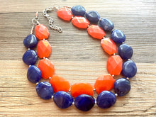 Load image into Gallery viewer, Blue & Orange Necklace, multi strand jewelry, big beaded chunky statement necklace, blue necklace, bridesmaid necklace, bib necklace, orange