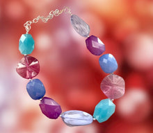 Load image into Gallery viewer, Mermaid chunky necklace, turquoise blue beaded jewelry, resin beaded periwinkle necklace, pink beaded necklace, royal purple lavender