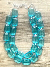 Load image into Gallery viewer, Teal Big Beaded Statement Necklace, beaded jewelry, blue jewelry, teal beaded necklace, turquoise jewelry, blue necklace, chunky beaded bib