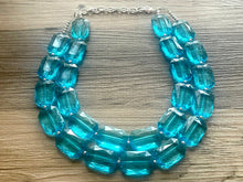 Load image into Gallery viewer, Teal Big Beaded Statement Necklace, beaded jewelry, blue jewelry, teal beaded necklace, turquoise jewelry, blue necklace, chunky beaded bib