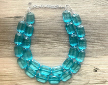 Load image into Gallery viewer, Teal Big Beaded Statement Necklace, beaded jewelry, blue jewelry, teal beaded necklace, turquoise jewelry, blue necklace, chunky beaded bib