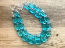 Load image into Gallery viewer, Teal Big Beaded Statement Necklace, beaded jewelry, blue jewelry, teal beaded necklace, turquoise jewelry, blue necklace, chunky beaded bib