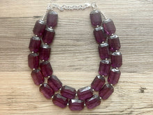 Load image into Gallery viewer, Eggplant Big Beaded Statement Necklace, beaded jewelry, purple beaded necklace, dark purple necklace chunky beaded bib earrings