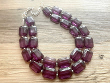 Load image into Gallery viewer, Eggplant Big Beaded Statement Necklace, beaded jewelry, purple beaded necklace, dark purple necklace chunky beaded bib earrings