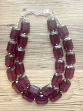 Load image into Gallery viewer, Eggplant Big Beaded Statement Necklace, beaded jewelry, purple beaded necklace, dark purple necklace chunky beaded bib earrings