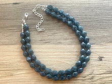 Load image into Gallery viewer, Vintage Gray Blue Double Strand Statement Necklace, Bridesmaid Everyday Bib Jewelry, navy blue & silver beaded jewelry strand