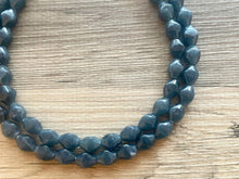 Load image into Gallery viewer, Vintage Gray Blue Double Strand Statement Necklace, Bridesmaid Everyday Bib Jewelry, navy blue & silver beaded jewelry strand