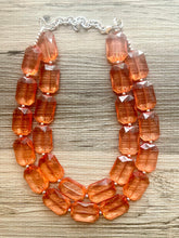 Load image into Gallery viewer, Coral Big Beaded Statement Necklace, beaded jewelry, peach beaded necklace, coral necklace chunky beaded bib earrings