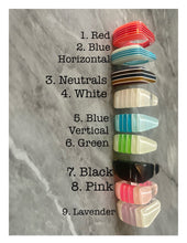 Load image into Gallery viewer, Laser Acrylic Cut Rainbow Stack Rings, chunky retro rings, thick rings, 70s 80s inspired vintage style stacked rings, red statement blue