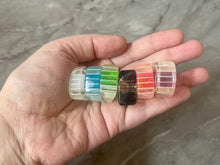 Load image into Gallery viewer, Laser Acrylic Cut Rainbow Stack Rings, chunky retro rings, thick rings, 70s 80s inspired vintage style stacked rings, red statement blue