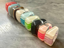 Load image into Gallery viewer, Laser Acrylic Cut Rainbow Stack Rings, chunky retro rings, thick rings, 70s 80s inspired vintage style stacked rings, red statement blue